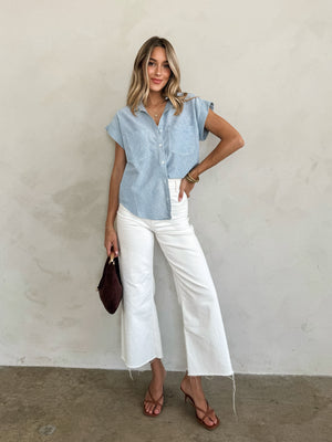 Celeste Stripe Button Up in Denim