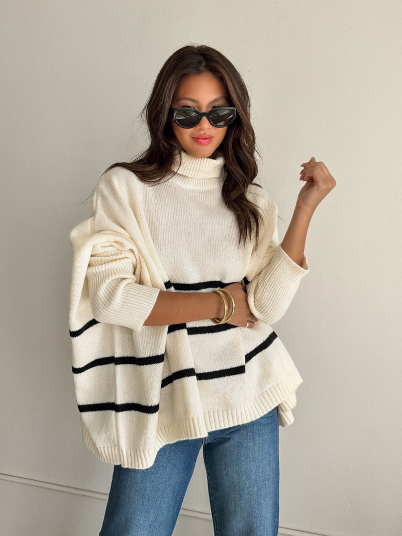 Noelle Oversized Stripe Sweater in Cream
