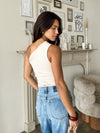 Diem Ribbed One Shoulder Top in Beige - Stitch And Feather