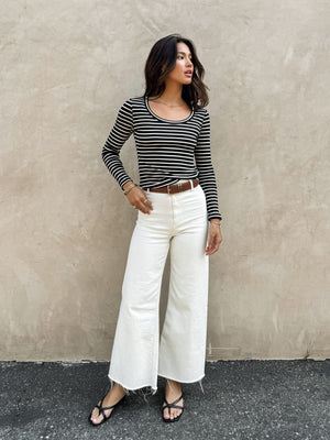 Cross the Line Stripe Top in Black - Stitch And Feather