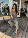 Sleeveless crop top- EB40332NR-T, Olive - Stitch And Feather