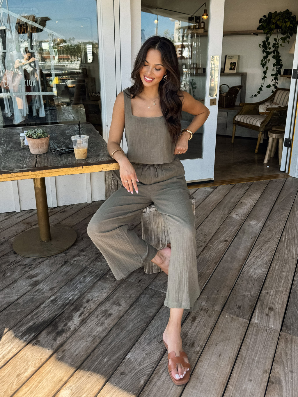 Sleeveless crop top- EB40332NR-T, Olive - Stitch And Feather