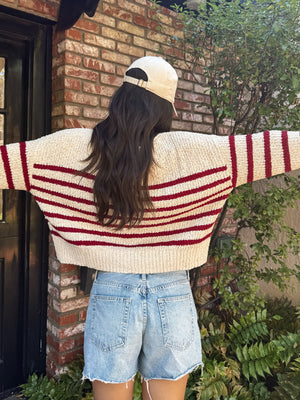 Rowan Stripe Knit Sweater in Burgundy - Stitch And Feather