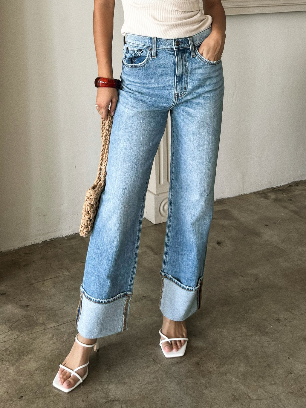 Eastside Loose Cuffed Denim Jeans - Stitch And Feather