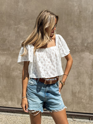 Georgia Eyelet Tie Back Top - Stitch And Feather