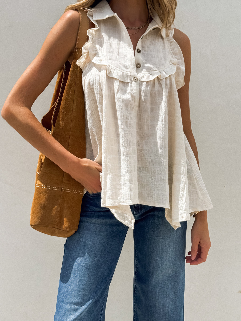 Maisie Textured Ruffle Blouse - Stitch And Feather