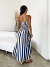 Vertical stripe midi dress- CR2644, Navy - Stitch And Feather