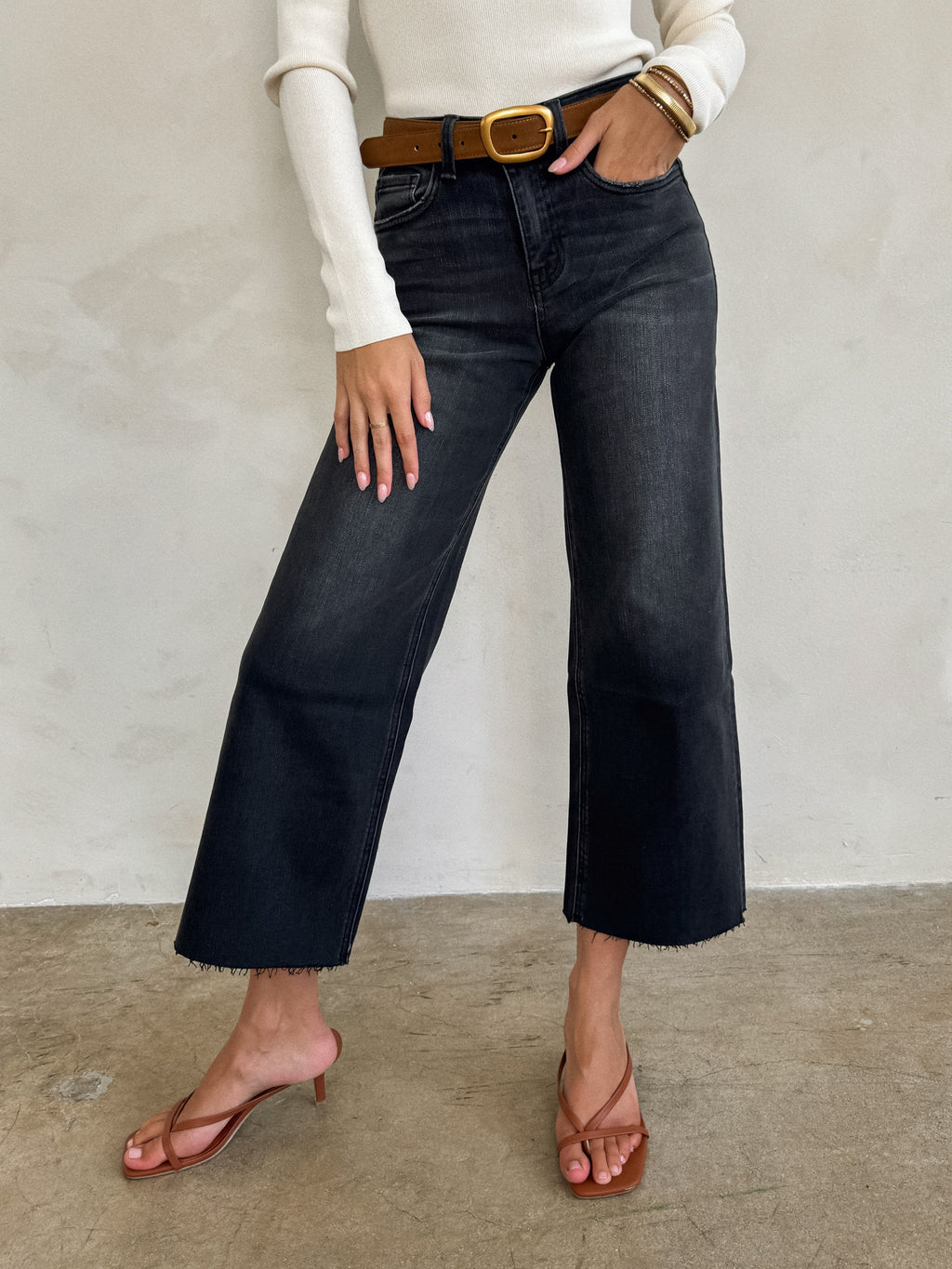 Strangers Cropped Wide Leg Jeans