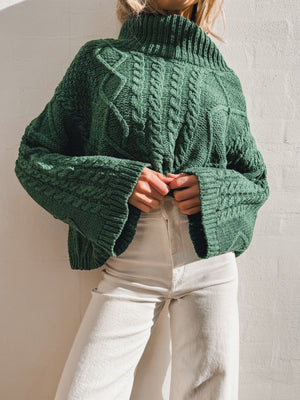 Laken Knit Sweater in Hunter Green - Stitch And Feather