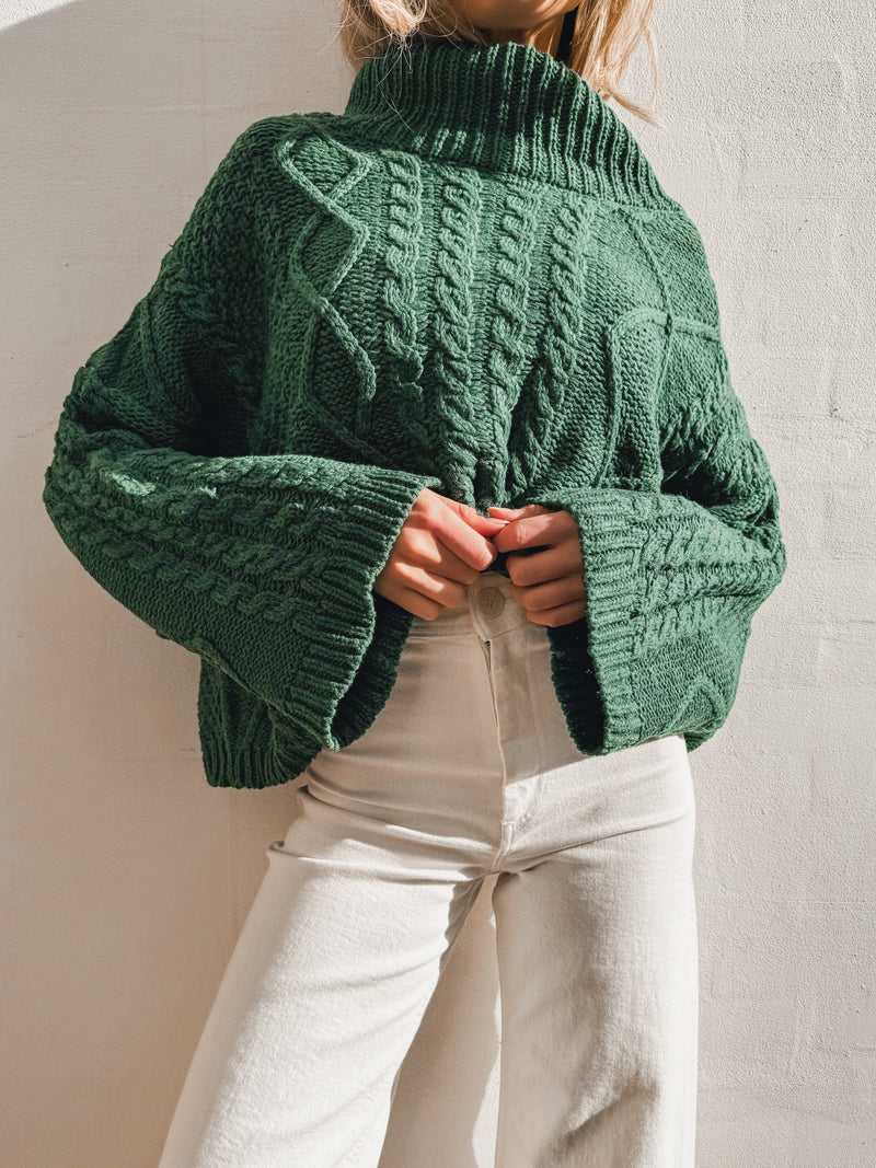 Laken Knit Sweater in Green - Final Sale - Stitch And Feather