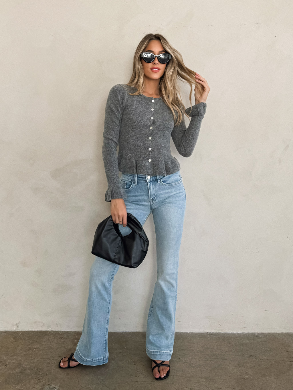 Alina Button Knit Top in Charcoal