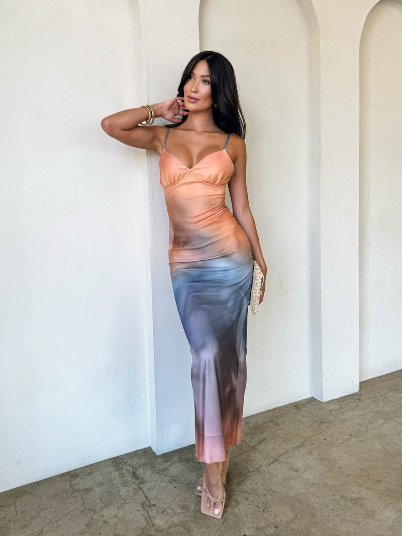 Sunset Mesh Midi Dress - Stitch And Feather