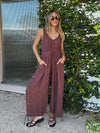 Cotton gauze parachute jumpsuit- IJ34057, Chocolate - Stitch And Feather