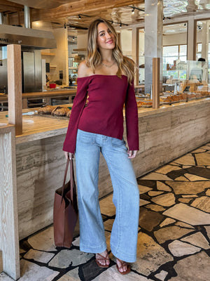 OTS side slit knit top- SWT2405, Burgundy - Stitch And Feather