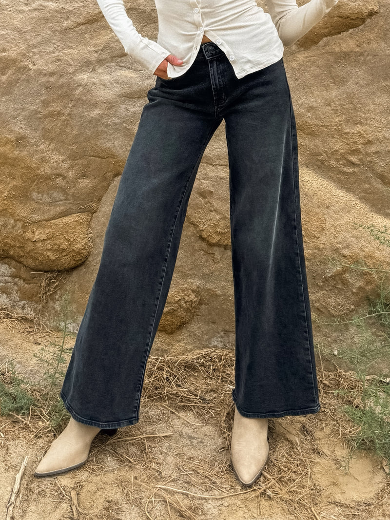 Hideaway Wide Leg Jeans in Washed black