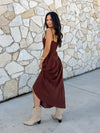 Drop waist corset midi dress- ID34658, Chocolate - Stitch And Feather