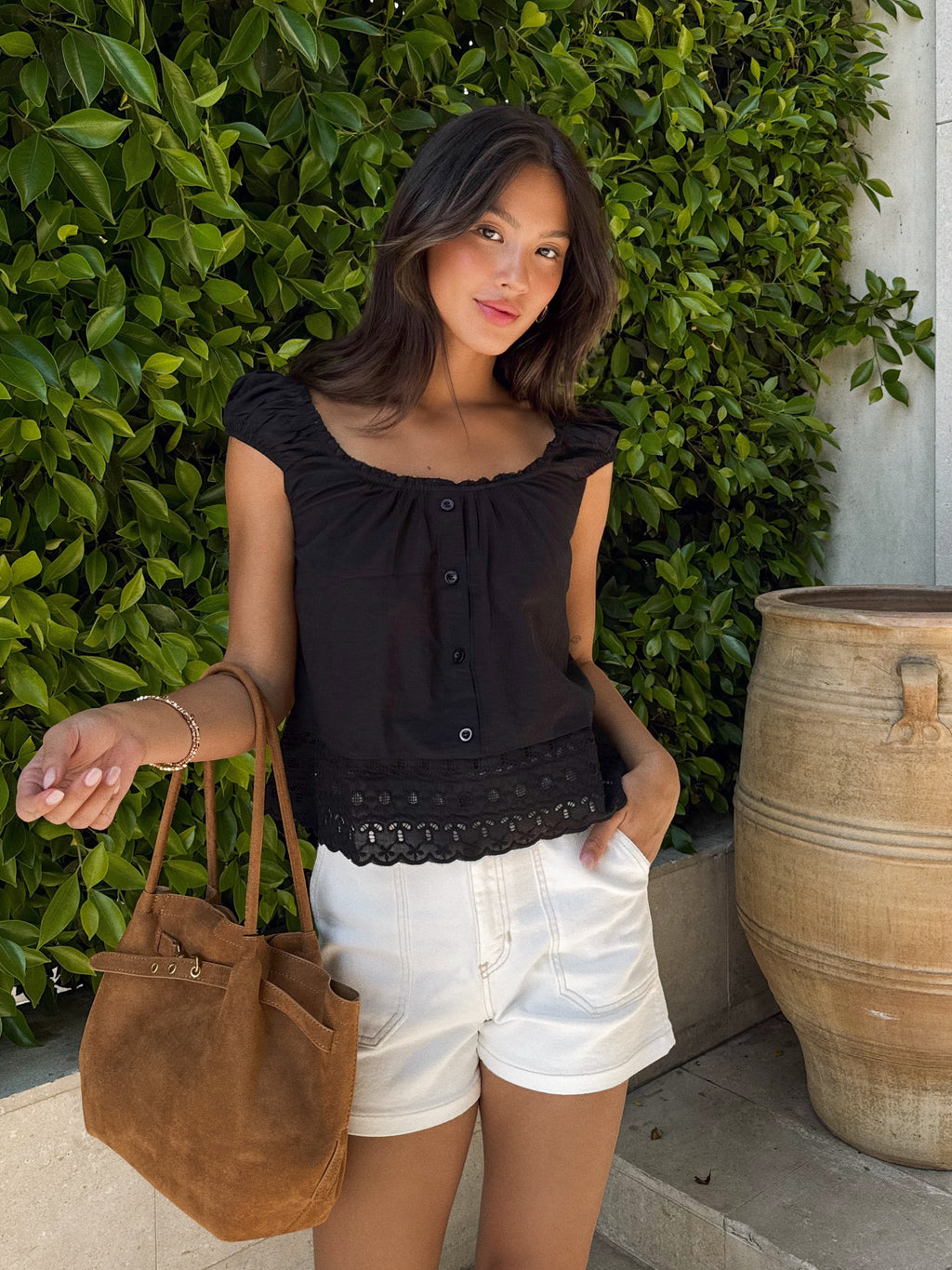 Cleo Eyelet Top in Black