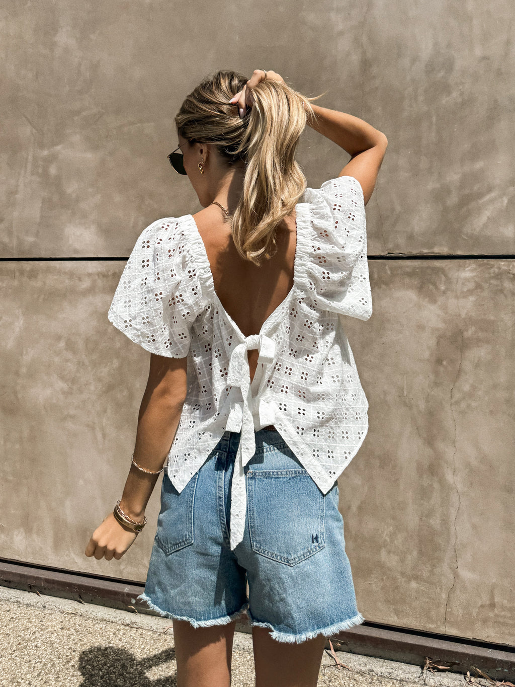 Georgia Eyelet Tie Back Top - Stitch And Feather