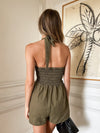 Material Girl Romper in Olive - Stitch And Feather