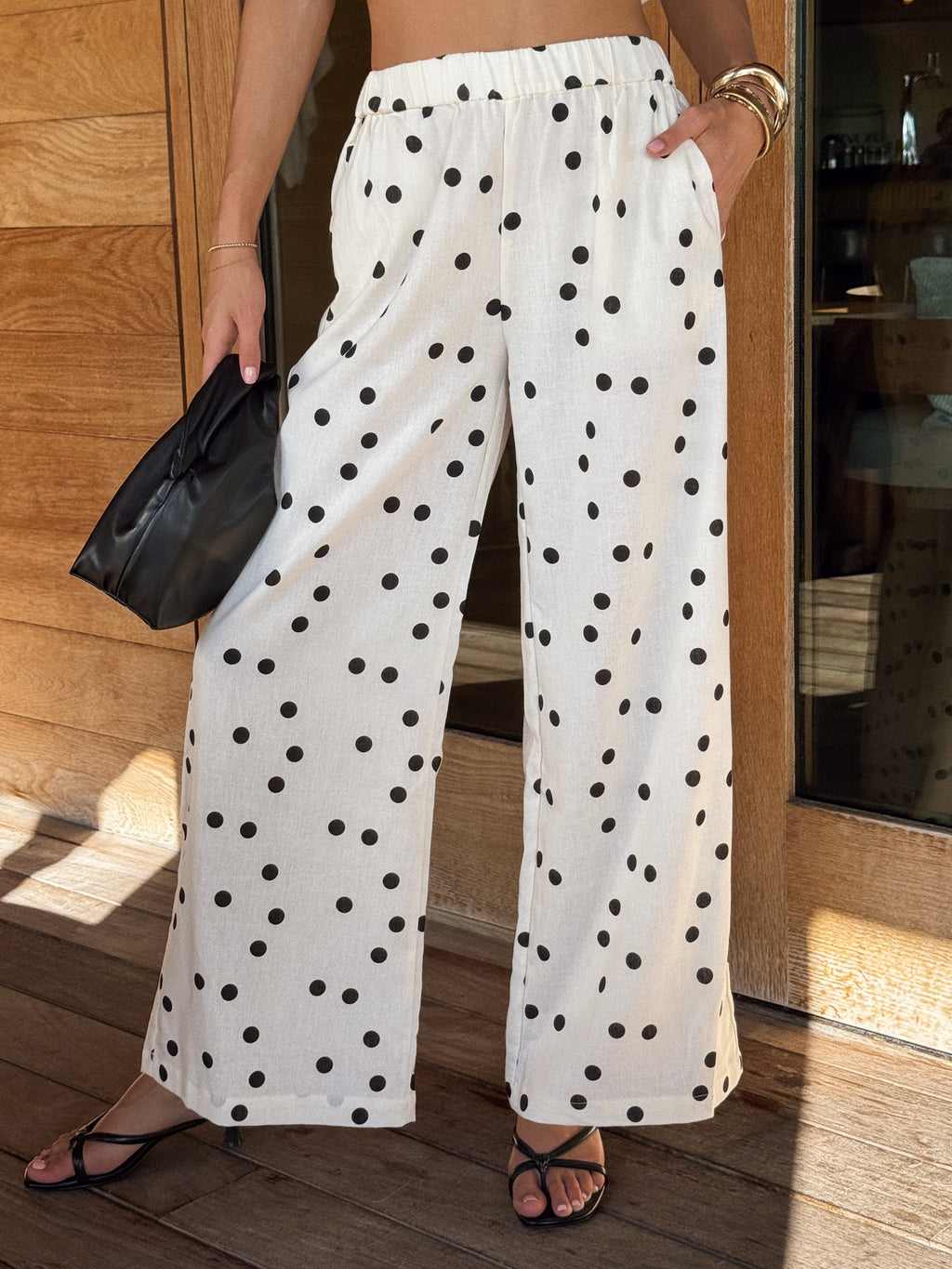 Polka dot print pants- MTB2803-B, Cream - Stitch And Feather