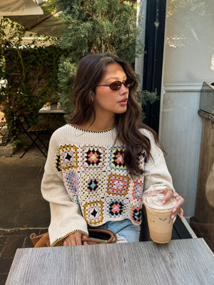 Haisley Patchwork Crochet Sweater - Stitch And Feather