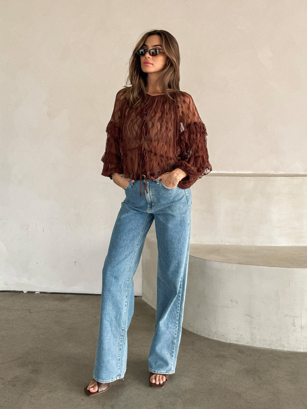 Alusia Lace Tie Front Top