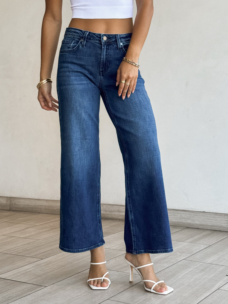 Vada Wide Leg Jeans in Dark Denim - Stitch And Feather
