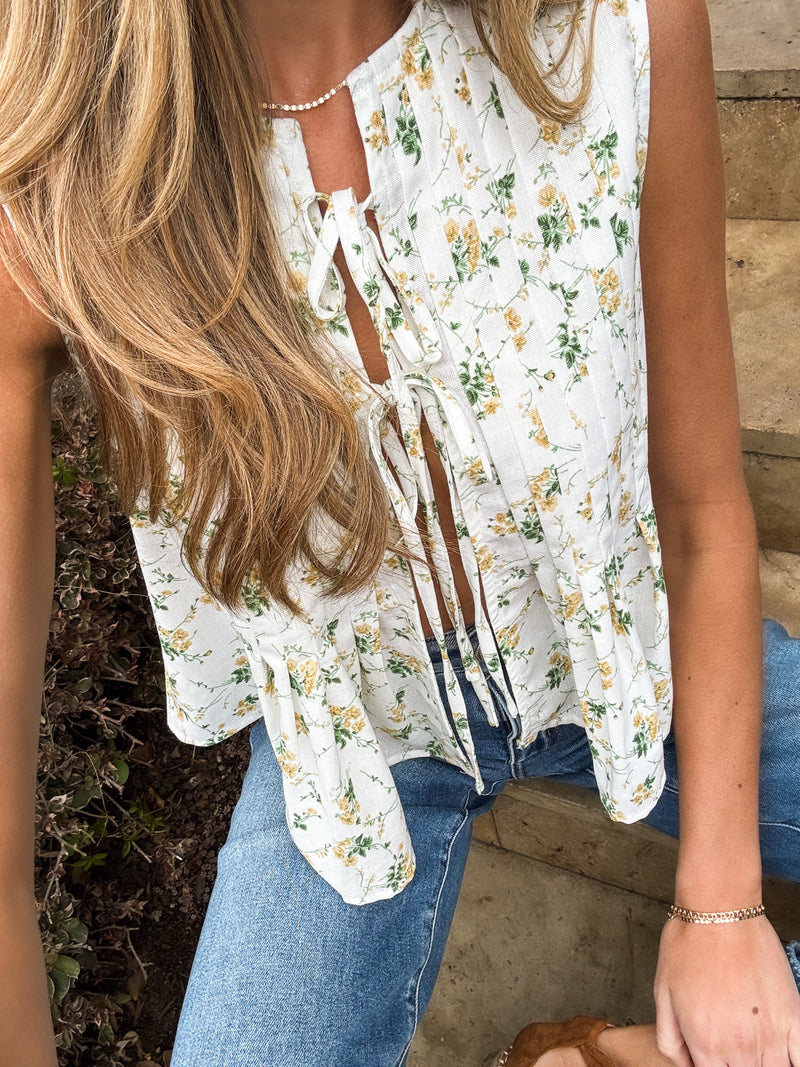 Noah Floral Tie Front Top - Stitch And Feather