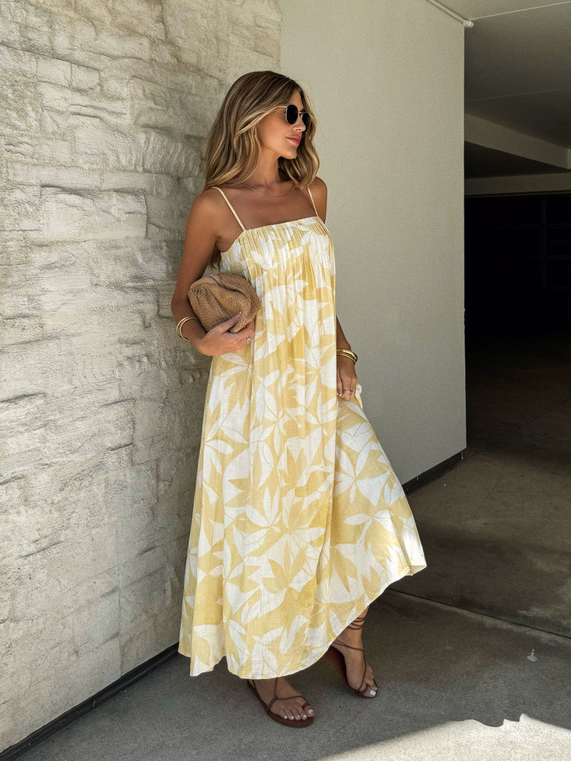 Terra Linen Maxi Dress in Yellow - Stitch And Feather