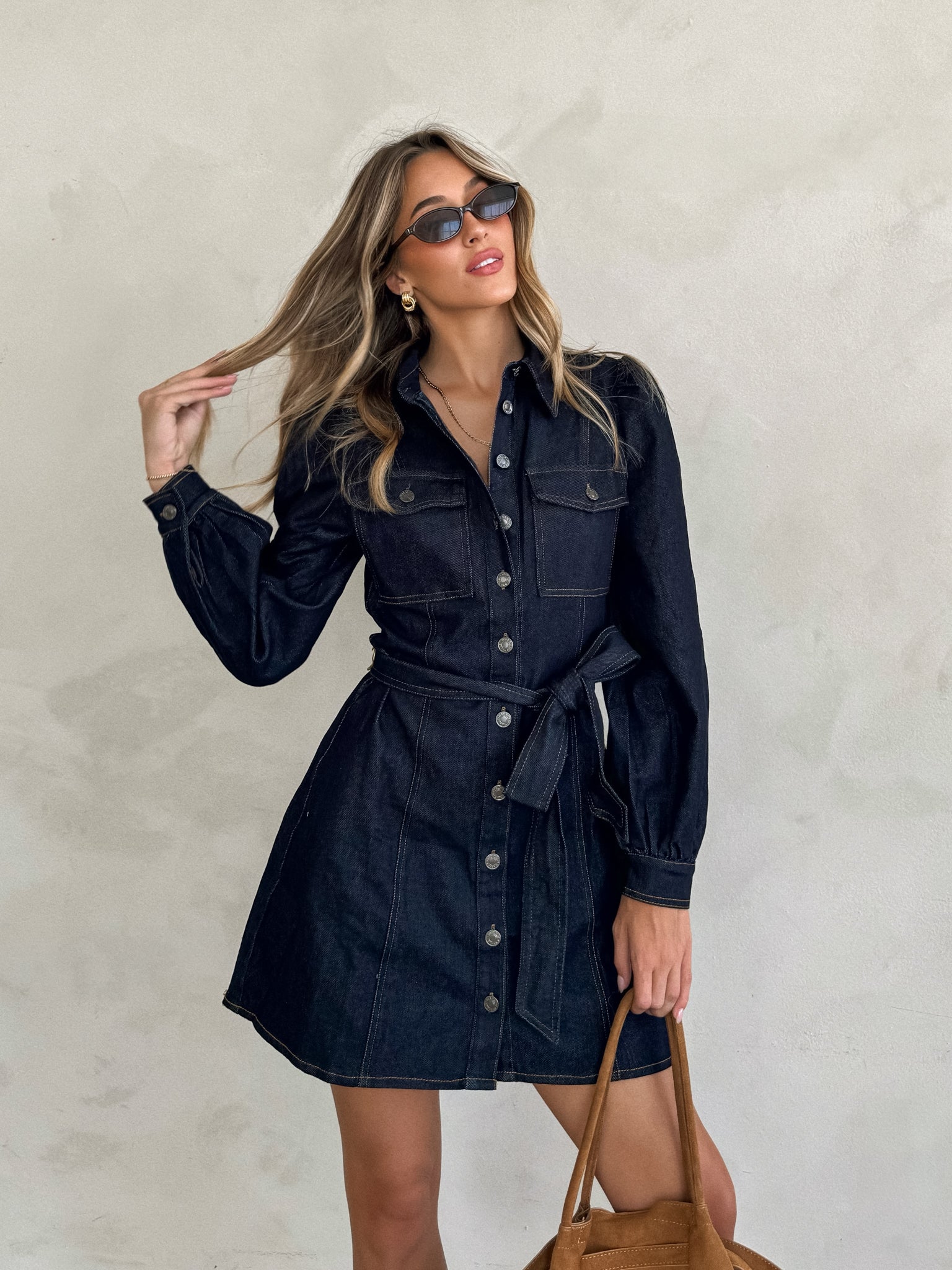 maverick denim dress Maverick Denim Dress - Vintage Blue Midi Style