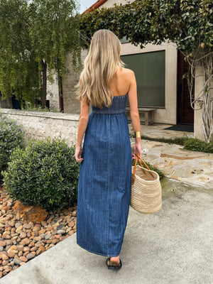 Golden State Denim Maxi Dress - Stitch And Feather