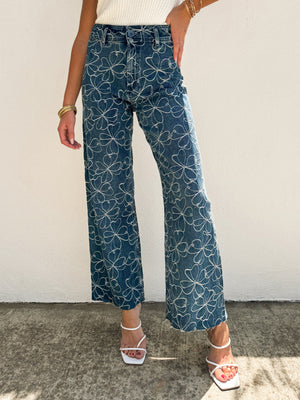 Aster Floral Wide Leg Jeans - Stitch And Feather
