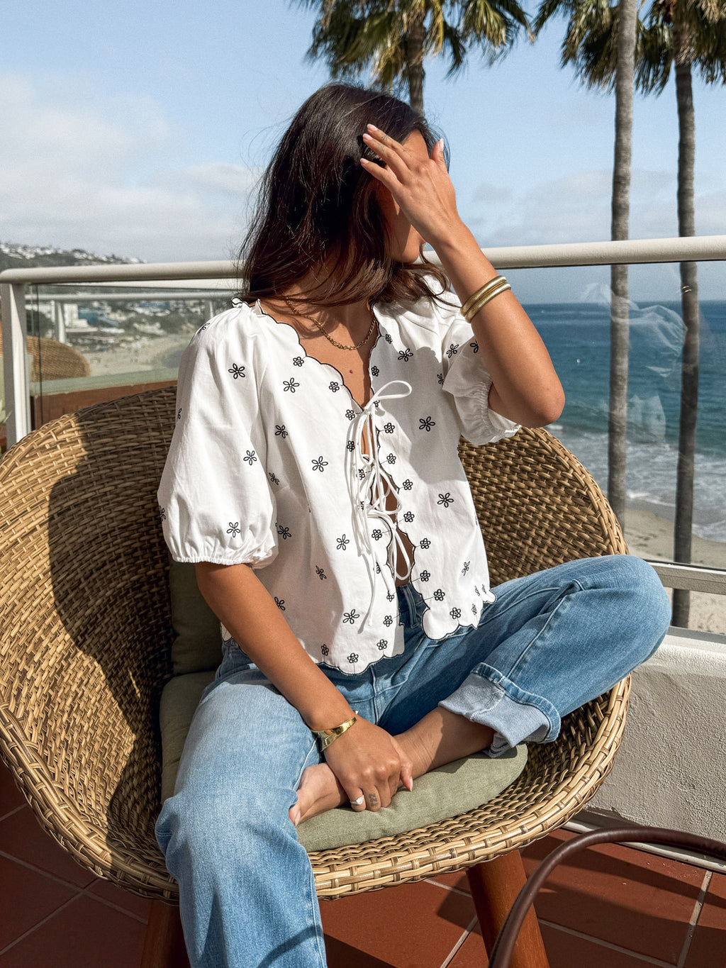 Coastlines Tie Front Top - Stitch And Feather