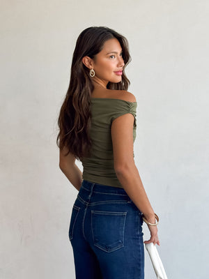 Faye Ruched Top in Olive - Stitch And Feather