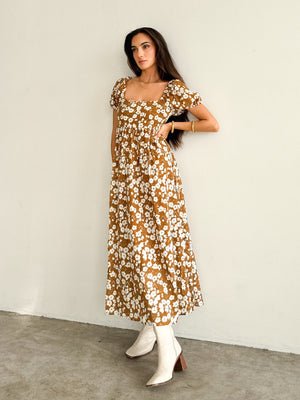 Toffee Floral Midi Dress - Final Sale - Stitch And Feather