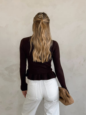 Alina Button Knit Top in Espresso