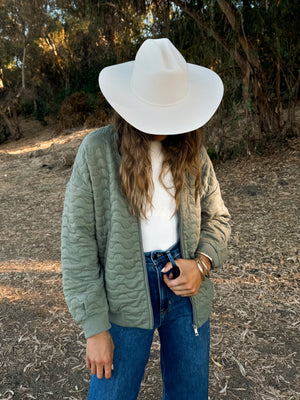 Grover Quilted Bomber Jacket in Olive - Stitch And Feather