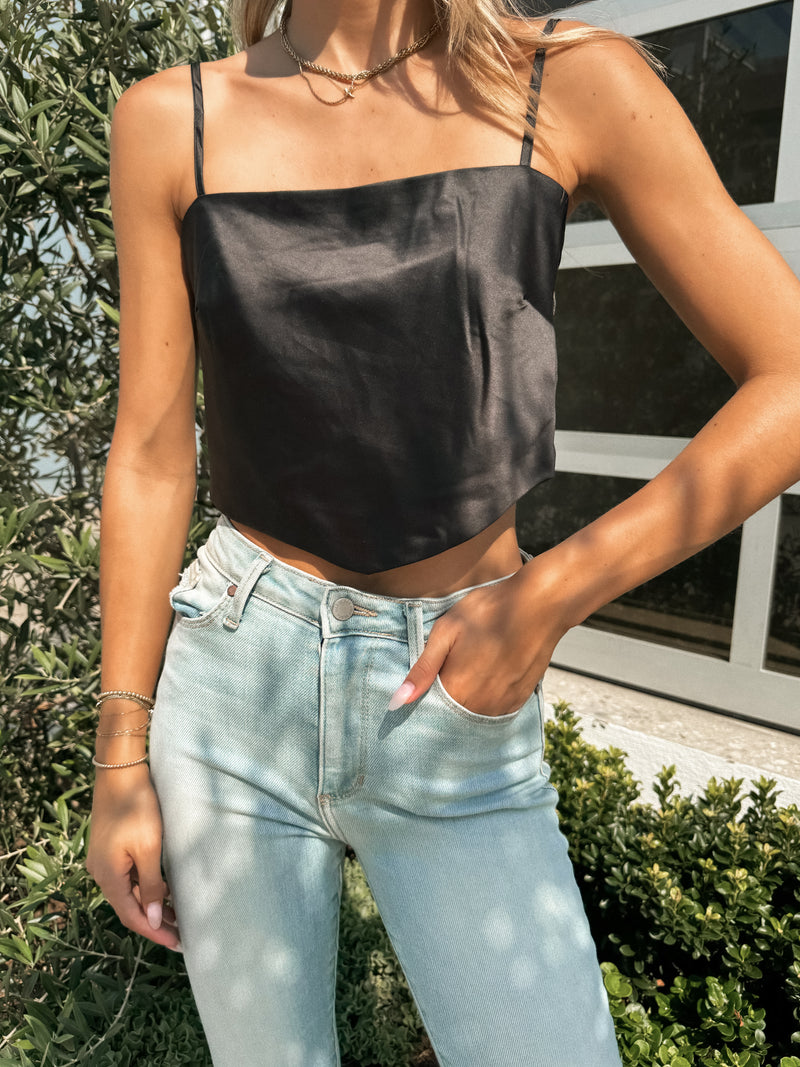 Drive By Satin Top in Black - Stitch And Feather