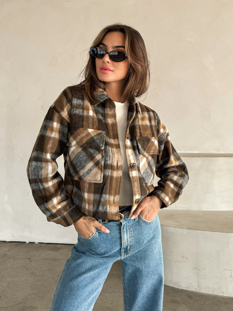 Helsa Plaid Cropped Shacket