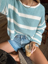Azure Stripe Knit Sweater - Stitch And Feather