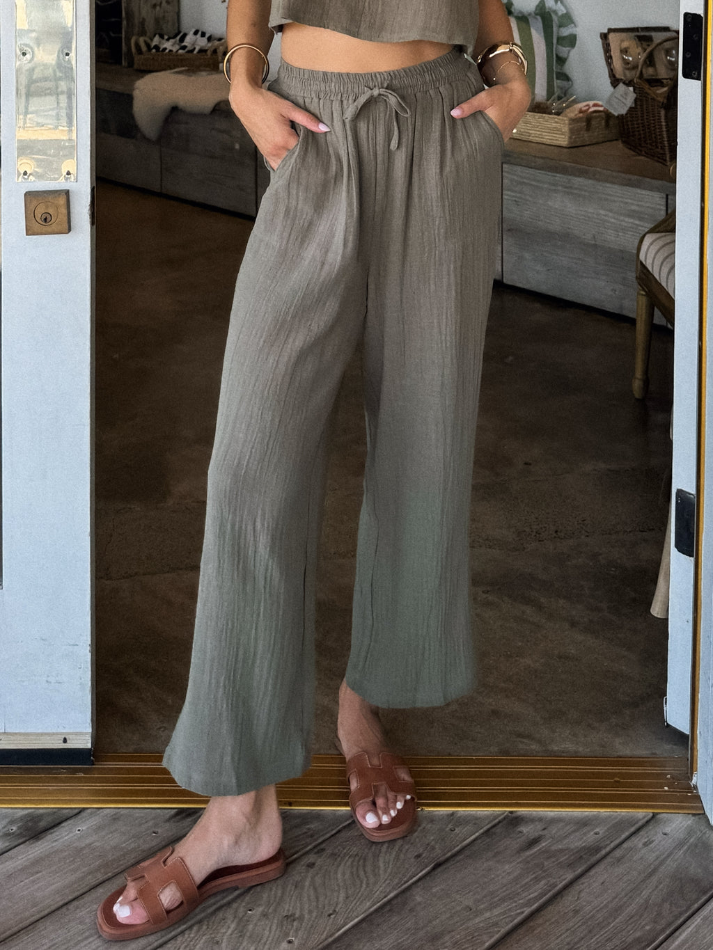 Cropped pant- EB40332NR-B, Olive - Stitch And Feather
