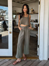 Sleeveless crop top- EB40332NR-T, Olive - Stitch And Feather