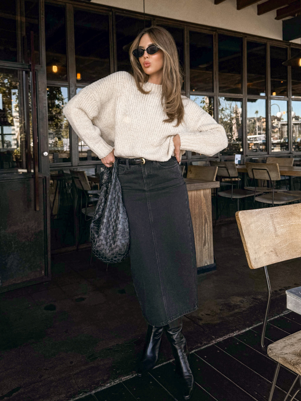 Chenille Knit Sweater in Taupe - Stitch And Feather