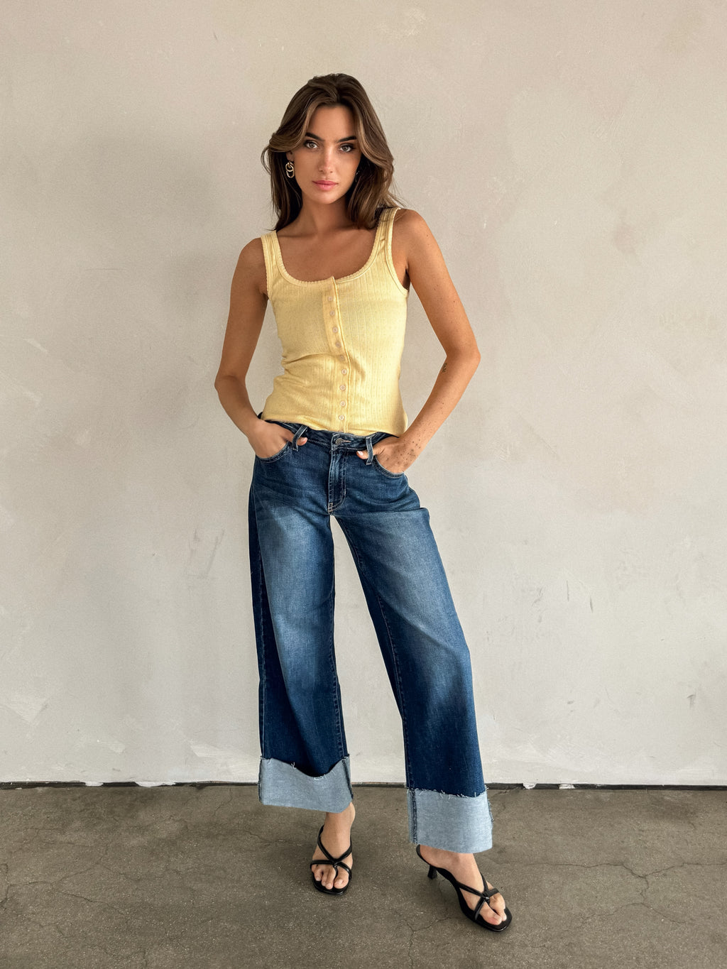 Sweet Dreams Button Down Tank in Yellow