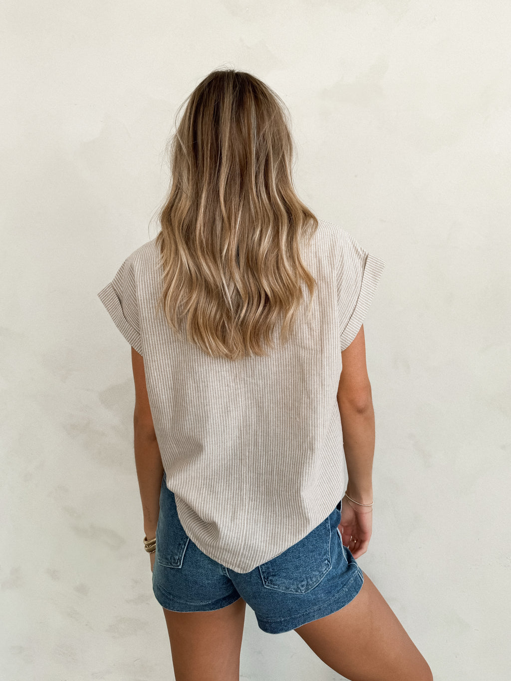 Celeste Stripe Button Up in Taupe