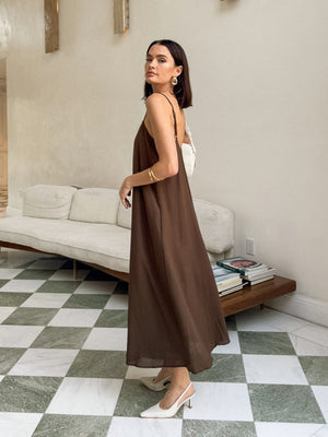 Hugo Linen Dress in Chocolate - Stitch And Feather