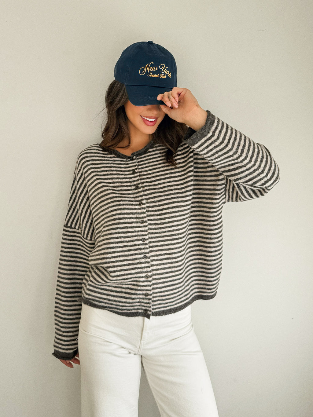 Lila Stripe Button Sweater in Espresso