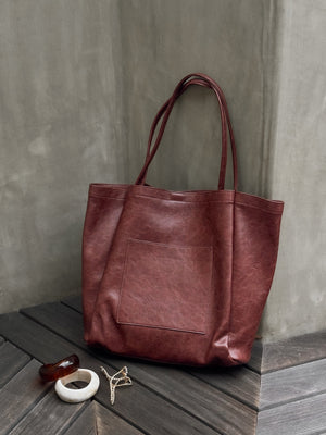Zoey Vegan Leather Tote in Raisin