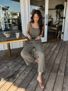 Sleeveless crop top- EB40332NR-T, Olive - Stitch And Feather