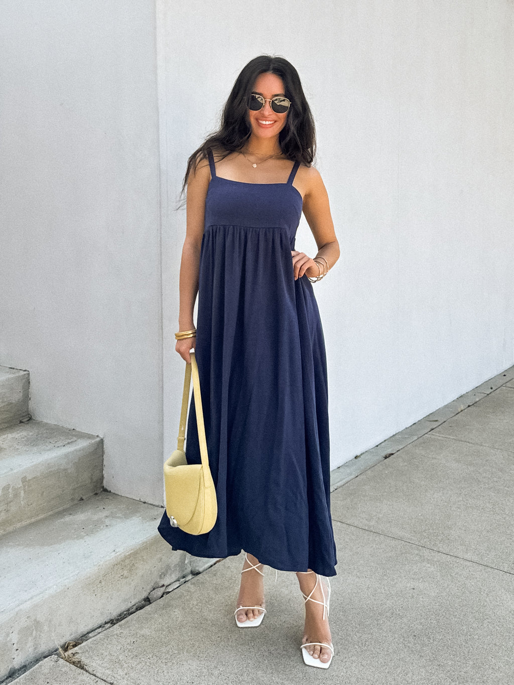 Liberty Linen Midi Dress in Navy - Stitch And Feather